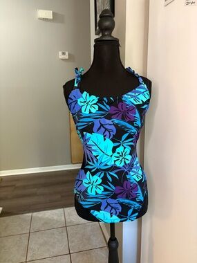 Vintage 90s Speedo Floral Blue & Purple Tropical Tankini Top